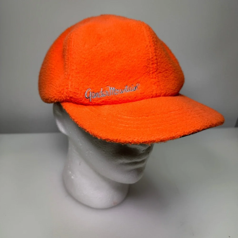 Vintage Gander Mountain Fleece Hat Mens Large Orange USA Made Hunting Safety Cap